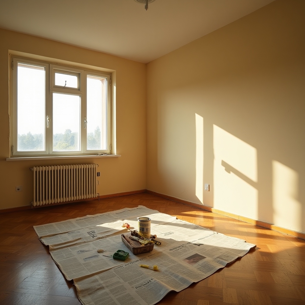Interior apartament vechi din bloc comunist în curs de întreținere